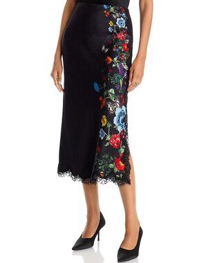 Alice and Olivia Maeve Lace Trim Midi Slip Skirt